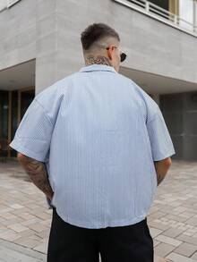 Artur Kramer 男士条纹短袖单排扣休闲/商务衬衫 - 藍白色 - 查看 2