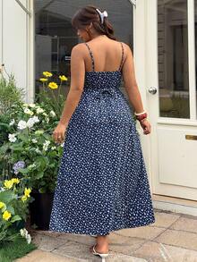 GalTyme Plus Size Ditsy Floral Casual Sleeveless Dress For Women, Summer - Brown - View 2
