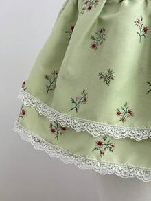 SHEIN Unity 女士优雅印花蕾丝拼接荷叶边半身裙，适合春、夏、秋季穿着。 - 彩色 - 查看 3