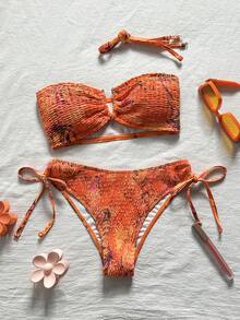 Swim Vcay 女士休闲度假沙滩派对优雅吊带手工比基尼两件套泳衣，夏季新款户外泳装 - 彩色 - 查看 1