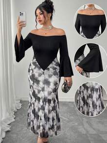 Modelyn Zanzea Plus Size Black Summer Elegant Formal Night Off Shoulder Printed Elastic Knit Fitted Slim Maxi Dress,Modern Filipiana Modest Outfits For Women - Multicolor - View 5