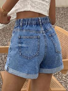 女童新款時尚夏季波希米亞休閒款柔軟可愛黃色花朵刺繡藍色牛仔短褲，適用於春/夏季日常穿著、街頭風、節慶、派對、海灘、生日、鄉村風、畢業、休閒、夏季度假，4歲 - 淺色水洗藍 - 查看 3