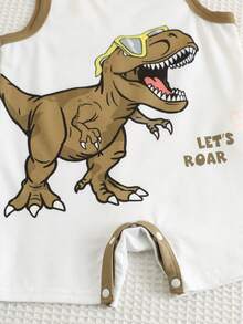 SHEIN Set de 5 piezas para bebé niño recién nacido de verano: Enterizo de punto con estampado de dibujos animados y rayas, sin mangas; Conjunto básico de bodys; Enterizo con diseño de dinosaurio; Shorts de enterizo a rayas - Multicolor - Ver 7