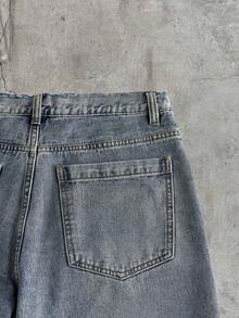 AXEPEAK Men's Casual Denim Shorts With Pockets And Frayed Five-Pointed Star Design - Blue - View 6
