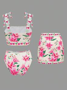 Swim Oasis 女士夏季紧身随机印花性感三件套泳衣，适合海滩穿着 - 彩色 - 查看 2
