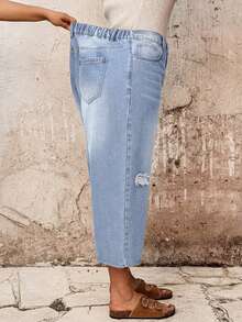 EMERY ROSE EMERY ROSE Plus Size Women Distressed 3/4 Length Denim Jeans Formal Vacation Light Blue Summer Casual Traditional - Light Wash - View 6