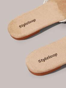 Styleloop 女士鞋履，白色，花朵编织拖鞋，假日复古休闲舒适沙滩凉鞋 - 白色 - 查看 6