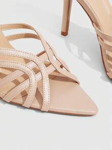 CUCCOO SZL Women's Solid Color Fashion Pointed Toe Versatile Heeled Sandals, Summer For Christmas Summer Shoes - nude - View 5