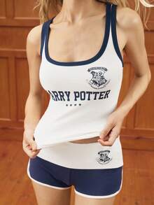 HARRY POTTER X SHEIN 女士字母印花饰边背心 - 白色 - 查看 7