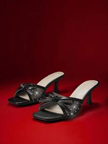 SHUZIA Women's Fashion Comfortable Bow Tie Mesh Kitten Heel Sandals - Black - View 5