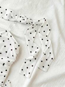 SHEIN Áo ống in chấm bi cho bé gái tuổi teen, có phần eo nhún bèo. - Đen và trắng - Xem 3
