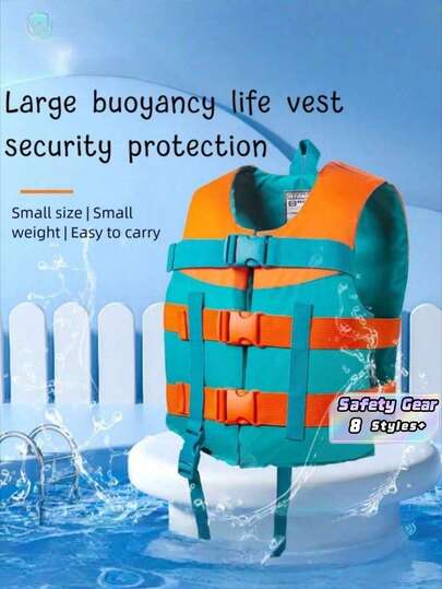 1pc Orange Adult Youth Life Jacket Vest Professional Buoyancy Vest Portable Fishing Snorkeling Swimming Water Sports Safety Gear
