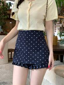 DAZY Women's Polka Dot Ruffle Hem Girlish Shorts - Royal Blue - View 2