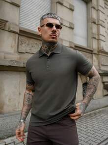 Artur Kramer ALTZTAR 男士纯色休闲通勤 Polo 衫 - 軍綠色 - 查看 4