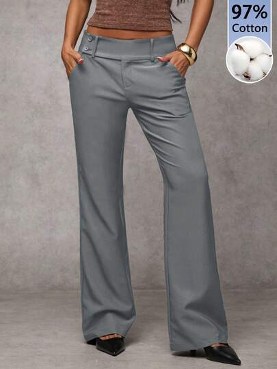SHEIN BAE Pantalones grises de mujer, casuales y formales, 97% algodón
