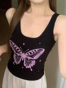 DAZY Women's Casual Butterfly Print Base Layer Top - Black - View 7