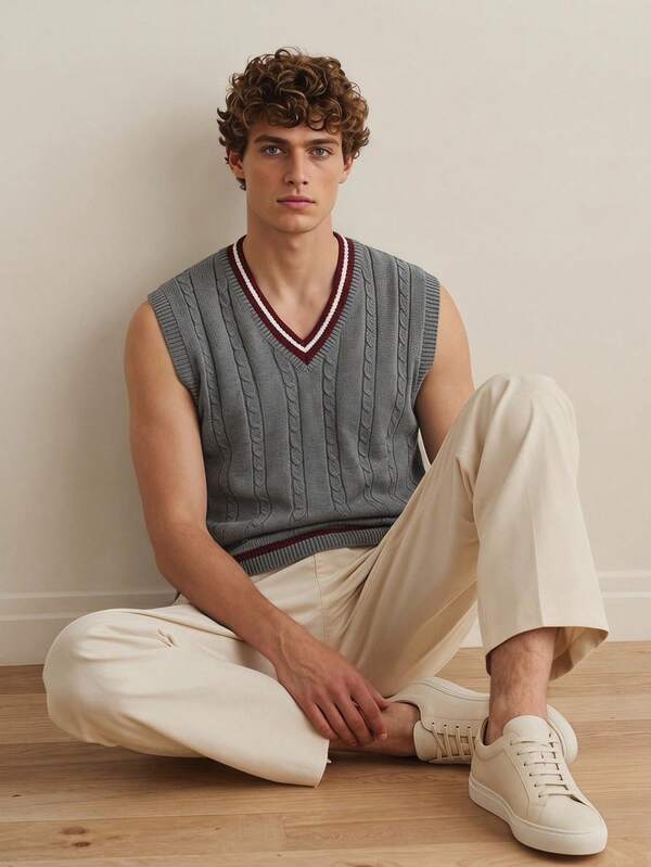 Manfinity CityGents Áo vest len cổ chữ V dáng thường ngày dành cho nam