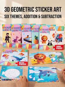 POKOJA LAND Kids 3D Geometric Sticker Puzzle Book, Number Matching Art Collage Activity Toy, Early Educational Fine Motor Skill Craft, Repositionable Paper Sticker Book For Toddlers 36M+ - Multicolor - View 2