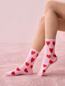Bonmuse Calcetines tripulación con estampado de corazón, otoño - Multicolor - Ver 4