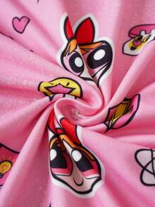 THE POWERPUFF GIRLS X SHEIN 女士可爱卡通印花系带吊带睡裙，夏季 - 粉色 - 查看 6