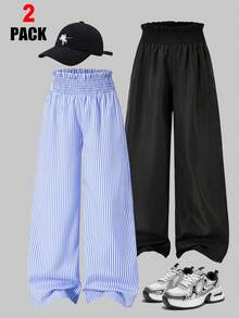 Sparklyn 2 piezas Pantalones holgados con pierna acampanada para niñas, casuales, para vacaciones, playa, campo y uso diario - Multicolor - Ver 6