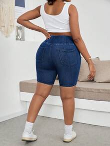 Dripcurv Plus Size Women Asymmetric Waist Casual Versatile Daily Wear Denim Shorts - Dark Wash - View 2