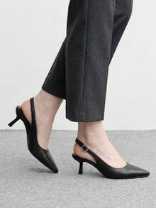 CUCCOO BIZCHIC Zapatos de mujer de tacón bajo, versátiles y cómodos, con correa trasera, elegantes, de punta fina, de tacón alto para banquetes en color negro - Negro - Ver 4
