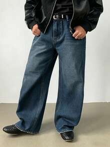 DAZY Men's Plus Size Washed Blue Solid Color Denim Jeans, Suitable For Spring And Autumn - Blue - View 3