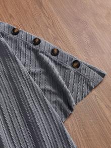 SWAVVY Kaos Pria Kasual Musim Panas Bertekstur Longgar dengan Hiasan Kancing di Bagian Bawah dan Hem Asimetris - Grey - View 5