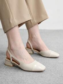 CUCCOO BIZCHIC Women's Pointed Toe Block Heel Colorblock Pumps, Spring/Summer - Beige - View 1