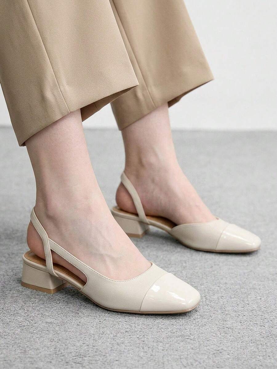 CUCCOO BIZCHIC Women's Pointed Toe Block Heel Colorblock Pumps, Spring/Summer - Beige - View 1