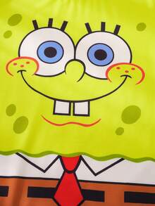 SpongeBob SquarePants | SHEIN Piyama Pria Motif Kartun Lucu, Atasan Lengan Pendek dan Celana Pendek, Musim Panas - Kuning - View 4