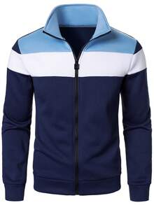 Manfinity Homme Men's Contrast Color Zip Front Casual Hoodie - Multicolor - View 5