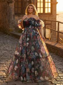 Glamrae Plus Size Elegant Formal Dark Green Keyhole Neck Heavily Embellished Chain Pleated A-Line Dress Luxurious Spring Prom Evening Party Wedding Guest - Green - View 5