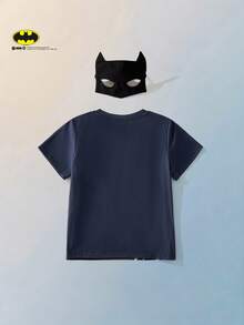 Maija Kids BATMAN X SHEIN Maija Kids Bộ đồ 2 món cho bé gái, gồm áo thun cổ tròn tay ngắn in hình động vật hoạt hình và mặt nạ ngủ. - màu đen - Xem 4