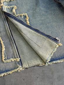 AXEPEAK Men's Casual Washed Cross Patch Denim Shirt - Blue - View 5