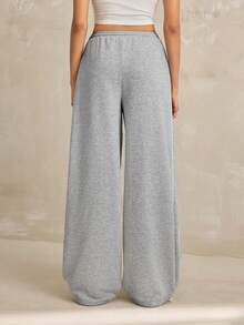 SHEIN Tall Summer Sport Casual Logo Pattern Baggy Sweatpants - Grey - View 2