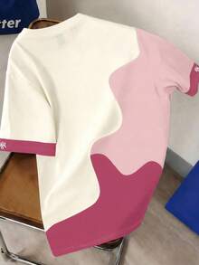 Manfinity Joysei Men's Round Neck Letter Print Color Block Casual Versatile Daily Wear Short Sleeve T-Shirt - Multicolor - View 2