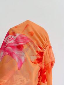 Soleia Đầm ngắn gợi cảm kiểu vintage ombre cổ chữ V buộc dây bằng vải lưới xếp ly bất đối xứng, thích hợp cho kỳ nghỉ của phụ nữ. - trái cam - Xem 6
