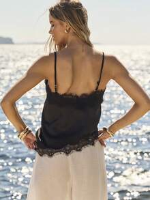 Aralina LACE TRIM CAMI TOP WITH ASYMMETRIC HEM - Black - View 3