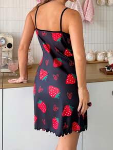 SweetSlumber Heart & Strawberry Print Camisole Knit Nightgown For Women - Multicolor - View 2