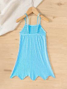 SHEIN Tween Girl Solid Color Casual Beach Cover-Up Slip Dress - Blue - View 2