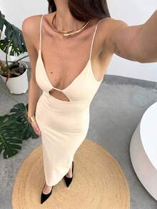 Aloruh Women's Solid Color Backless Spaghetti Strap Dress,Summer Dresses For Women - Beige - View 4