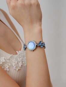 Opalesca 1pc Women's Casual Clover Rhinestone Decor Bracelet Watch, Gift Accessories - Blue - View 7