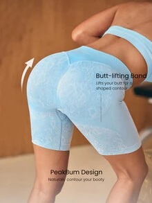 GLOWMODE Quần short biker cạp cao ôm sát, siêu mềm mại, không đường may, dài 5 inch, nâng mông, hai lớp, che phủ toàn bộ đùi, thích hợp cho tập luyện mùa hè, tập gym, studio và mặc hàng ngày. - Màu xanh lam - Xem 5