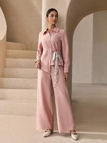 Graceveil Bộ áo và quần cạp chun, màu hồng nhạt, áo tay dài và quần dài. - Hồng - Xem 6
