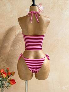 Soleia Bộ đồ bơi tankini buộc dây cổ kiểu dáng thường ngày kẻ sọc dành cho nữ, thích hợp đi biển mùa hè. - Nhiều màu - Xem 2