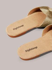 Styleloop 女士金色圆头编织拖鞋，度假风复古休闲舒适沙滩凉鞋，营造度假氛围，夏季必备旅行单品 - 茉莉杏色 - 查看 6