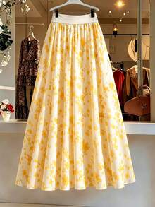 GlowEve CURVE Chân váy chiffon hoa lãng mạn thanh lịch dành cho nữ - Màu vàng - Xem 1