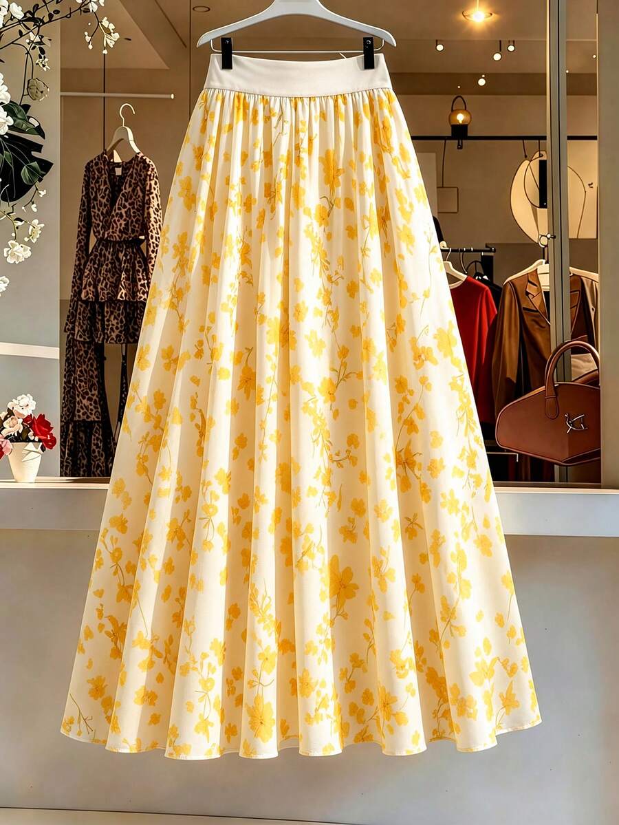 GlowEve CURVE Chân váy chiffon hoa lãng mạn thanh lịch dành cho nữ - Màu vàng - Xem 1